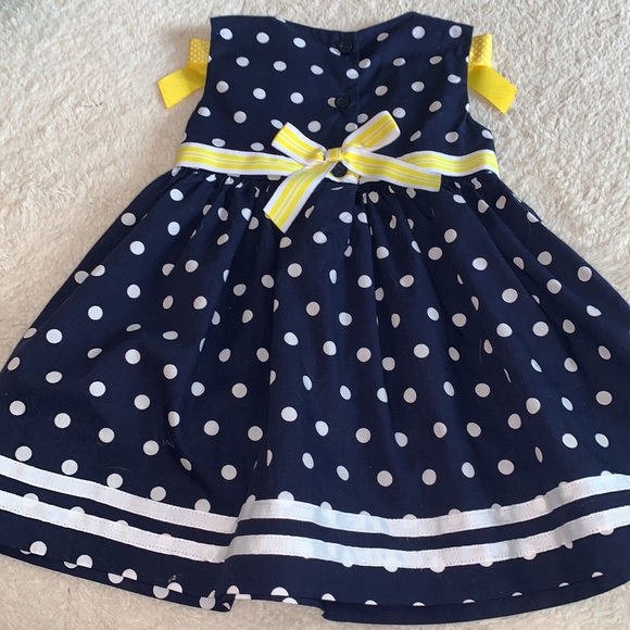 Blueberi Boulevard Polka Dot Daisy Dress EUC 18M Navy & Yellow - Picture 10 of 11